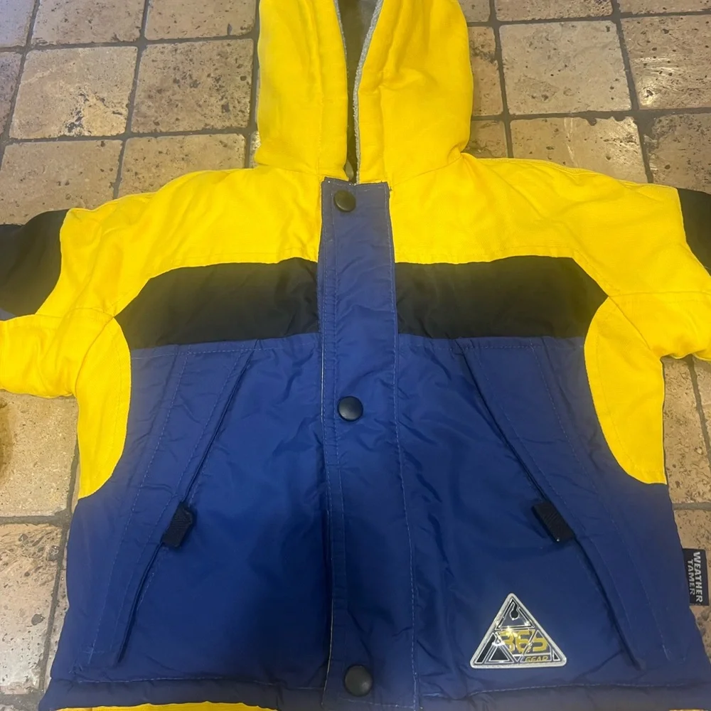 Toddler Blue & Yellow Winter Snowsuit – 24M – Warm Hooded Ski Outfit